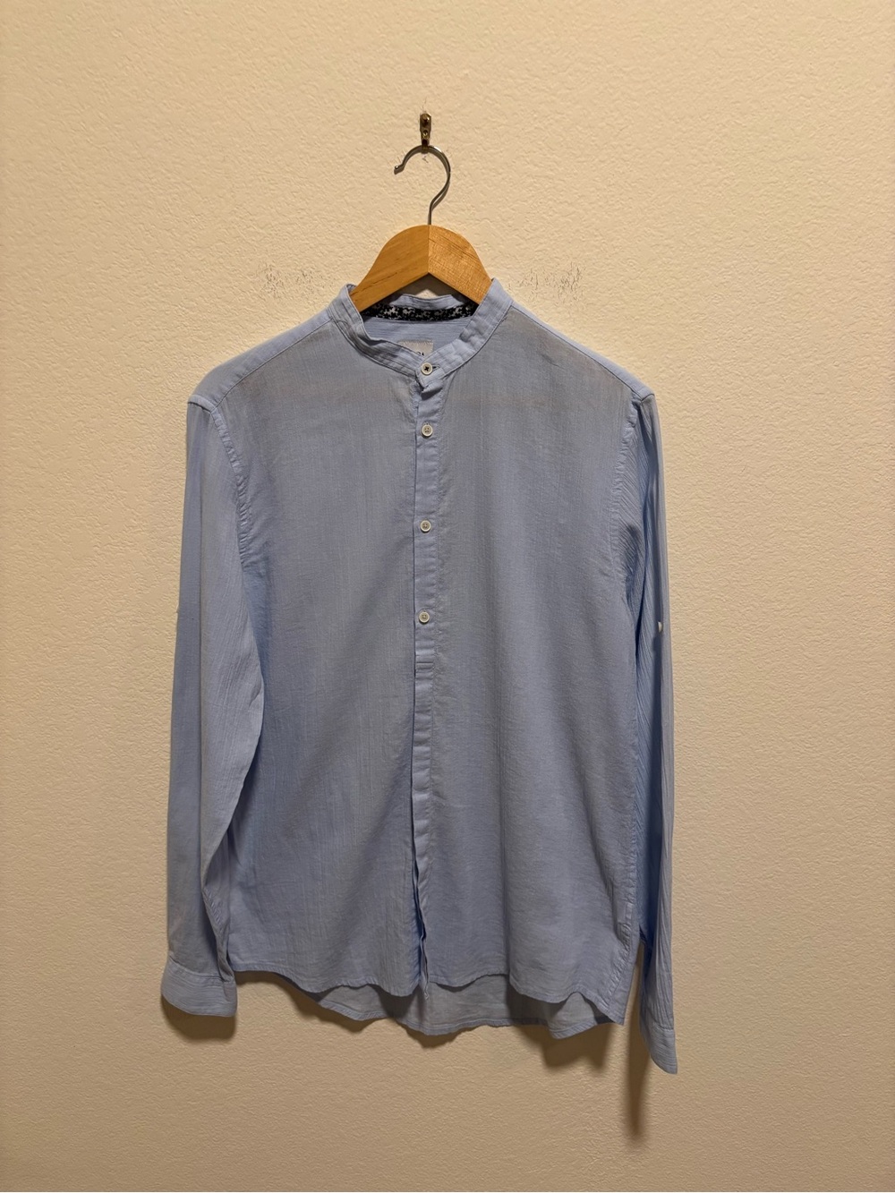 Zara Men's Light Blue Mandarin Collar Shirt